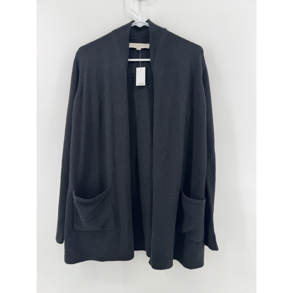 Loft Womens Black Wool Blend Long Sleeve Open Front Cardigan Sweater Size XS